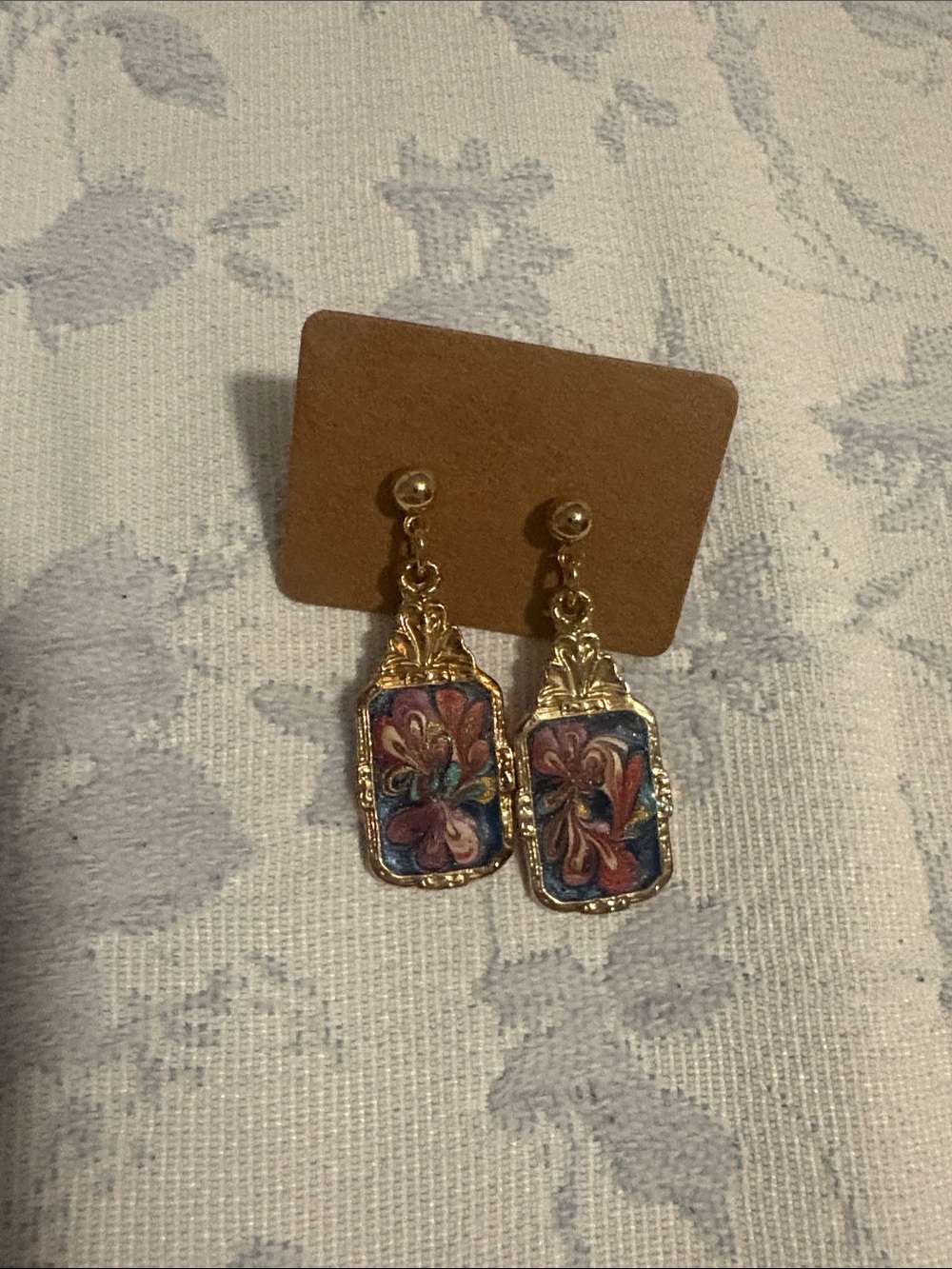 Gold-Tone Floral Enamel Drop Earrings - Blue & Multicolor